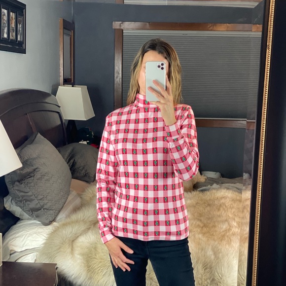 Westbound Plaid Christmas Tree Long Sleeve Turtleneck Blouse, Medium - Picture 13 of 13